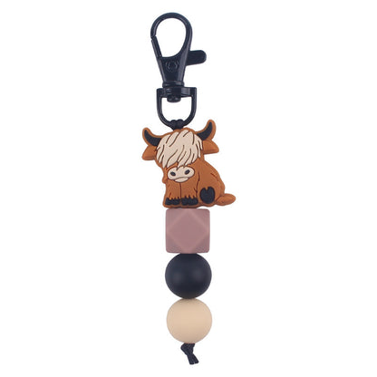 Cartoon Animal Silicone Bead Keychain Elk Yak Goat Design 7