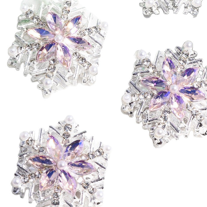 Duplex Snowflake Rhinestone Beads 23mm Iridescent Alloy 5pcs 5