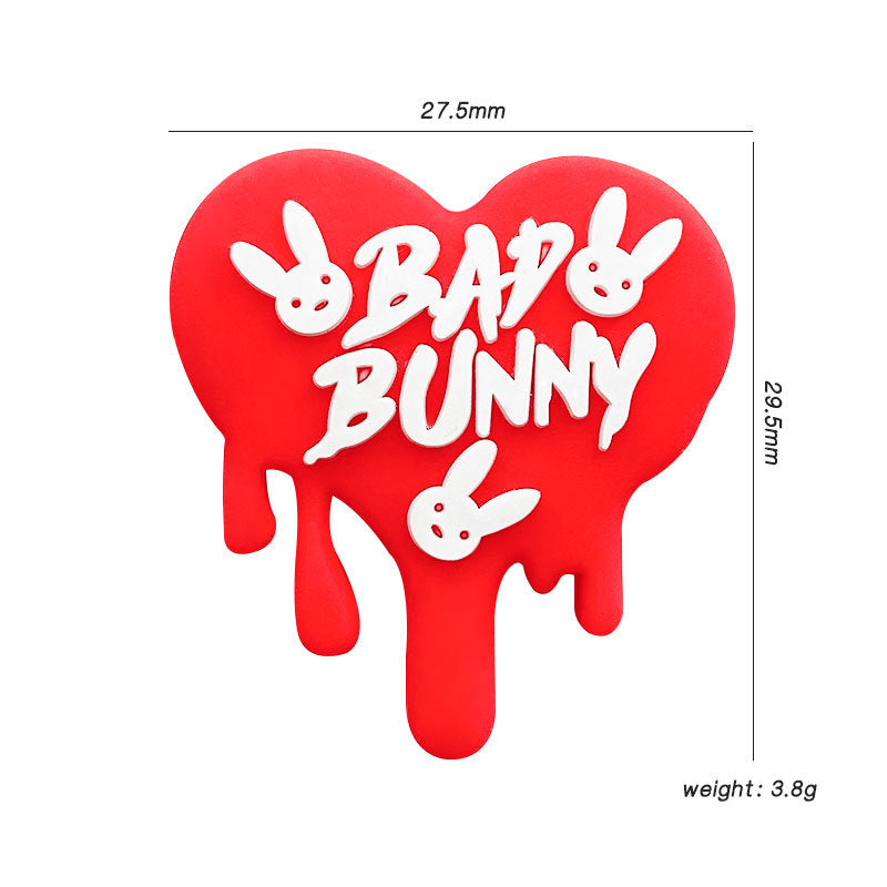 Silicone Focal Beads Bad Bunny Dripping Hearts Bunny Faces 10pcs