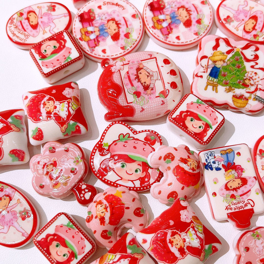 Strawberry Shortcake Acrylic Flat Beads Mixed Colors 50pcs 3