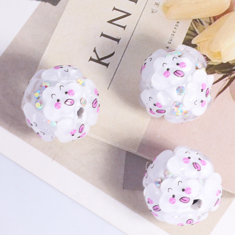 Embellished Bubblegum Beads 20mm Cartoon Animal Resin Rhinestone 4pcs 8