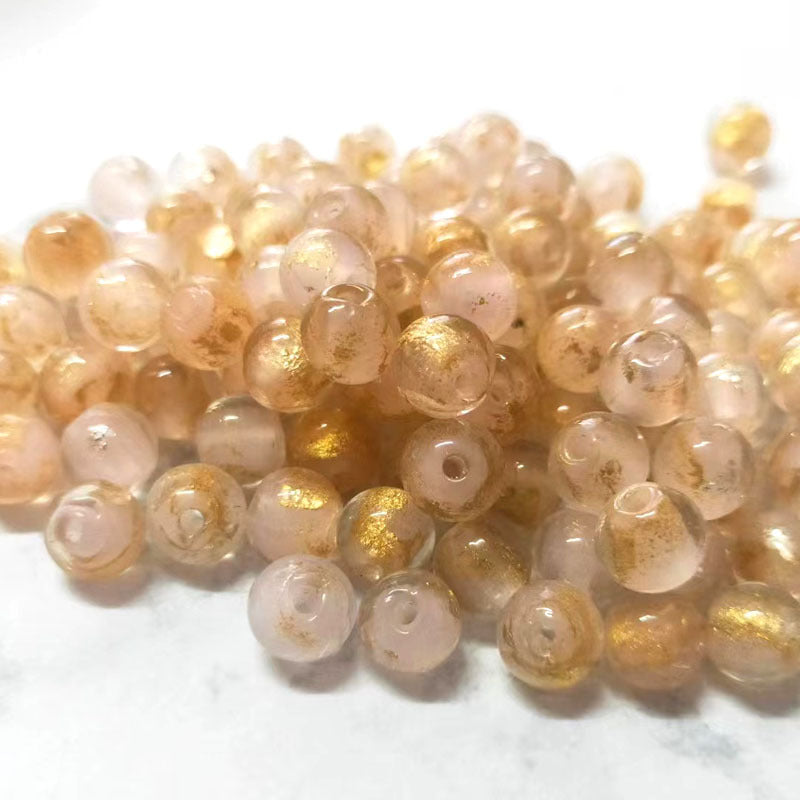 Lampwork Glass Beads Round 8 10mm Blue Gold Silver Foil Painted 50pcs 7