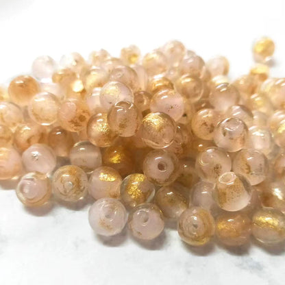 Lampwork Glass Beads Round 8 10mm Blue Gold Silver Foil Painted 50pcs 7