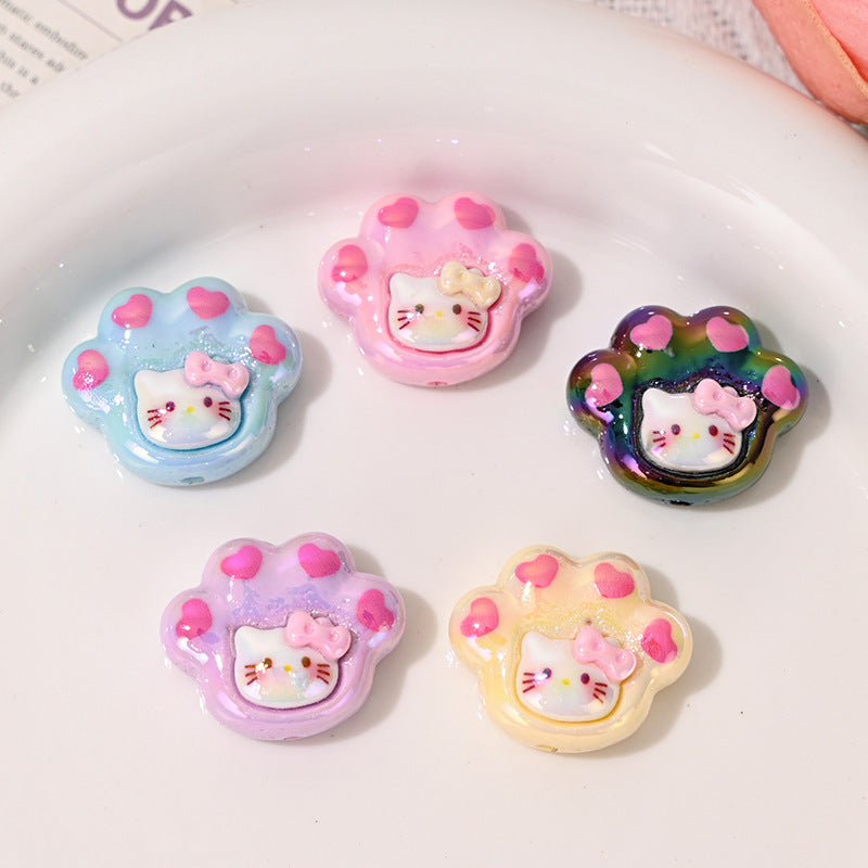 Plating Kitten Paw Acrylic Beads 22mm UV Colorful Resin 10pcs 2
