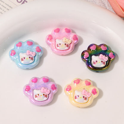 Plating Kitten Paw Acrylic Beads 22mm UV Colorful Resin 10pcs 2