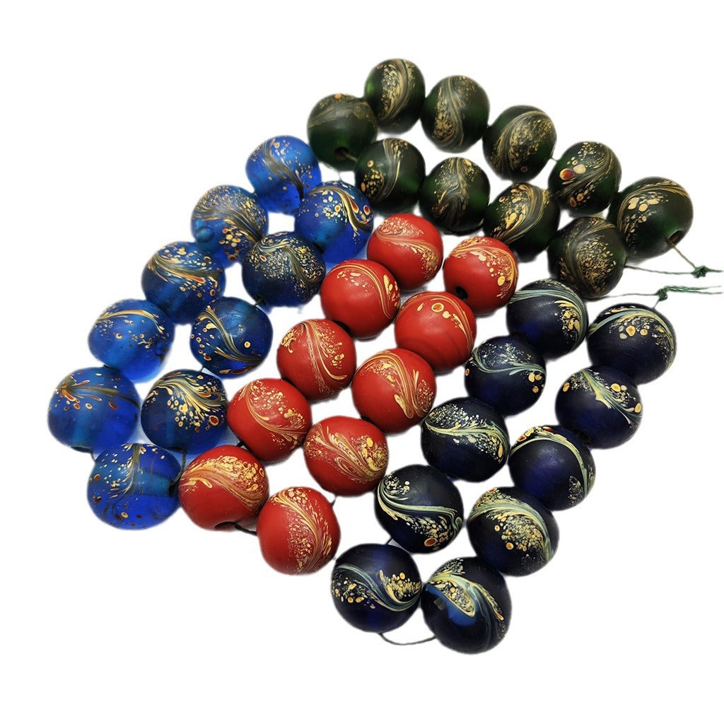 Lampwork Glass Beads Round 20mm Ancient Jade Color Phoenix Tail 5pcs 5