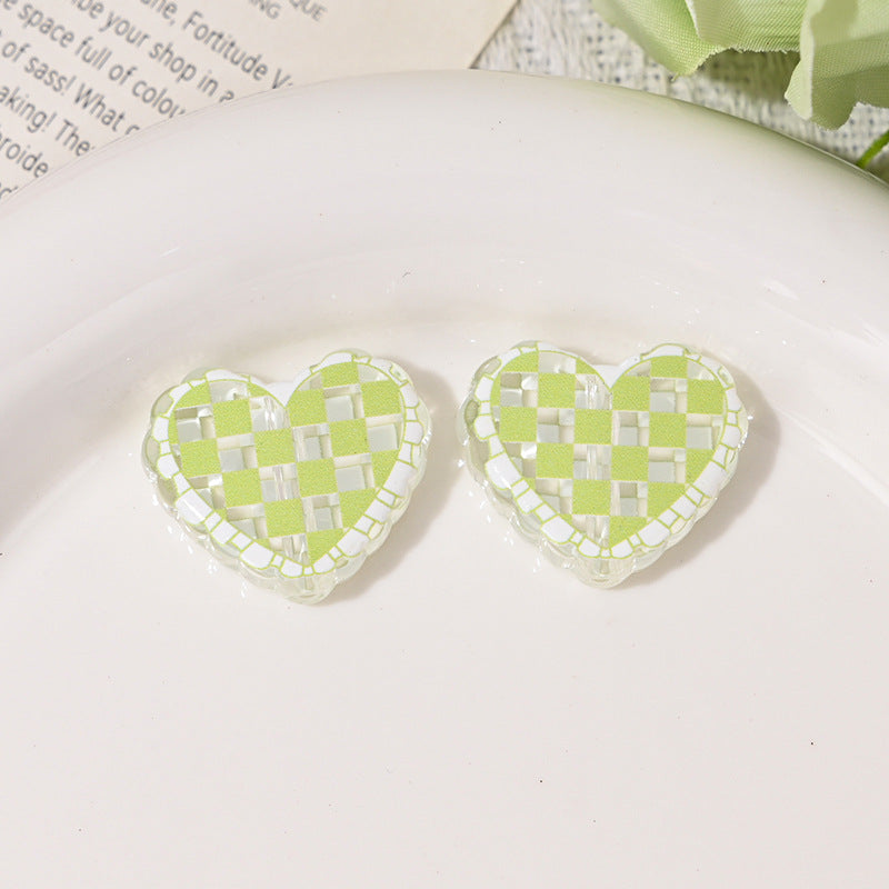 Transparent Heart Acrylic Beads 26mm Two-Color Plaid Lace Edge 10pcs 11
