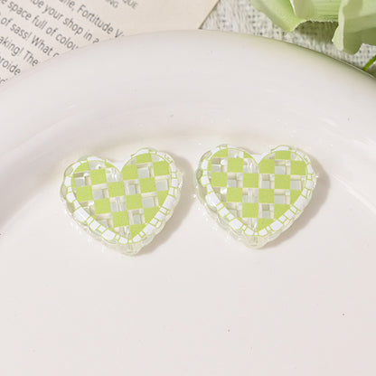 Transparent Heart Acrylic Beads 26mm Two-Color Plaid Lace Edge 10pcs 11