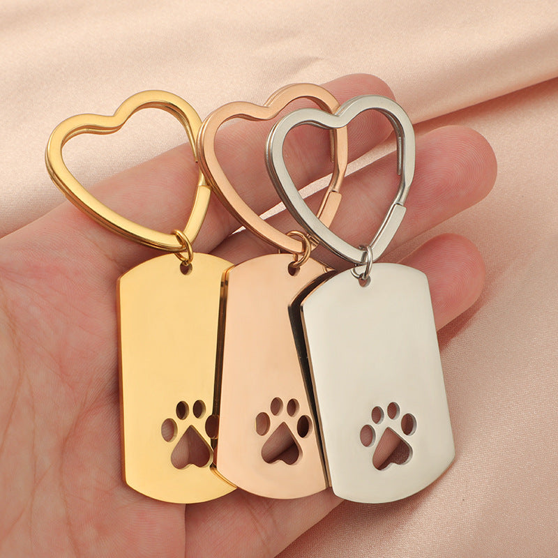 Stainless Steel Dog Claw Keychain with Heart Ring and Paw Cutout 4