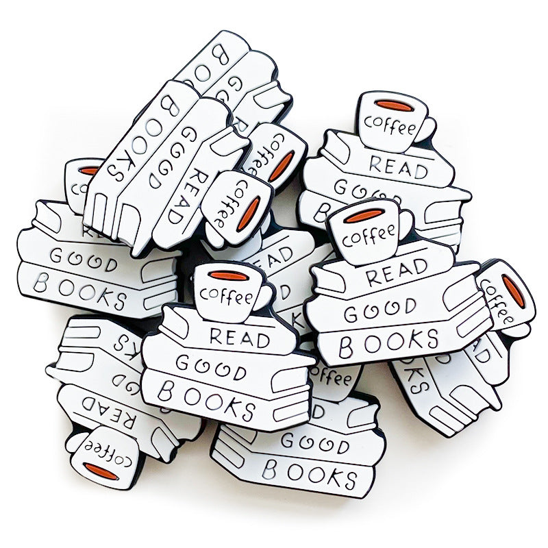 Silicone Focal Beads Coffee Book Stack with Text 20pcs 2