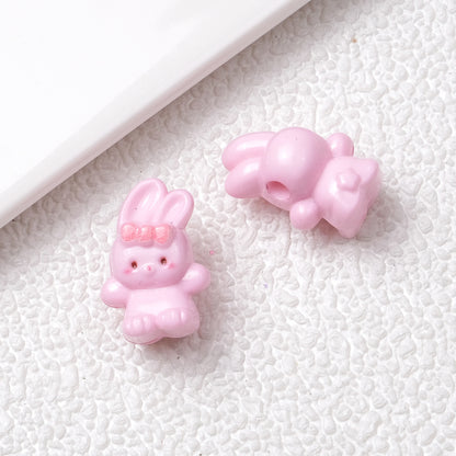 Printed Bunny Acrylic Beads 18mm Glossy Colors 50pcs 7