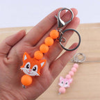 Silicone Cartoon Civet Cat Beaded Keychain Pastel Colors 3