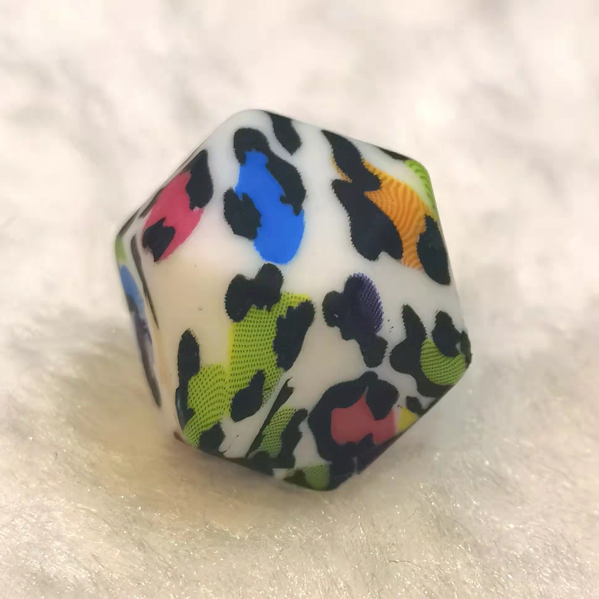 14mm Hexagon Silicone Beads Printed Camouflage Leopard Design 50pcs