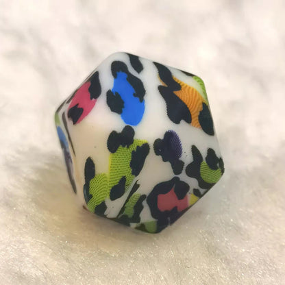 14mm Hexagon Silicone Beads Printed Camouflage Leopard Design 50pcs