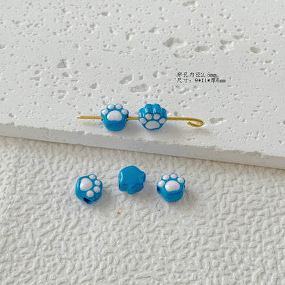 Cat Paw Metal Beads 11mm Glossy Enamel Painted Alloy 10pcs 18