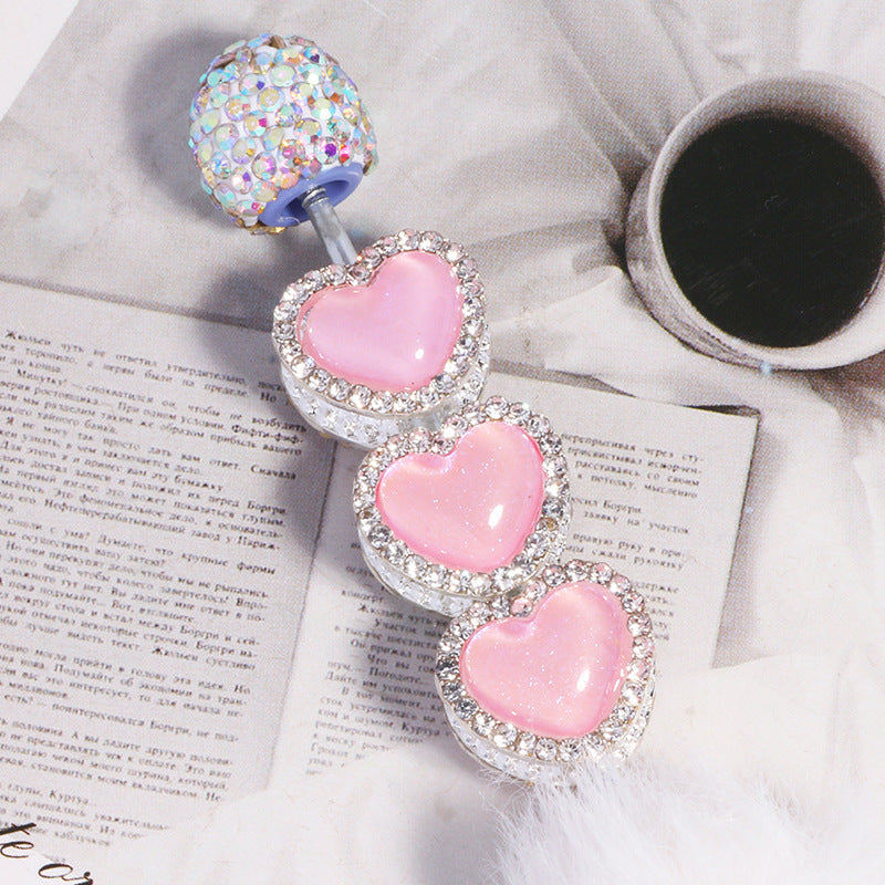 Double Sided Heart Rhinestone Beads 13mm Resin Alloy Sparkle 5pcs 9
