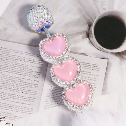 Double Sided Heart Rhinestone Beads 13mm Resin Alloy Sparkle 5pcs 9