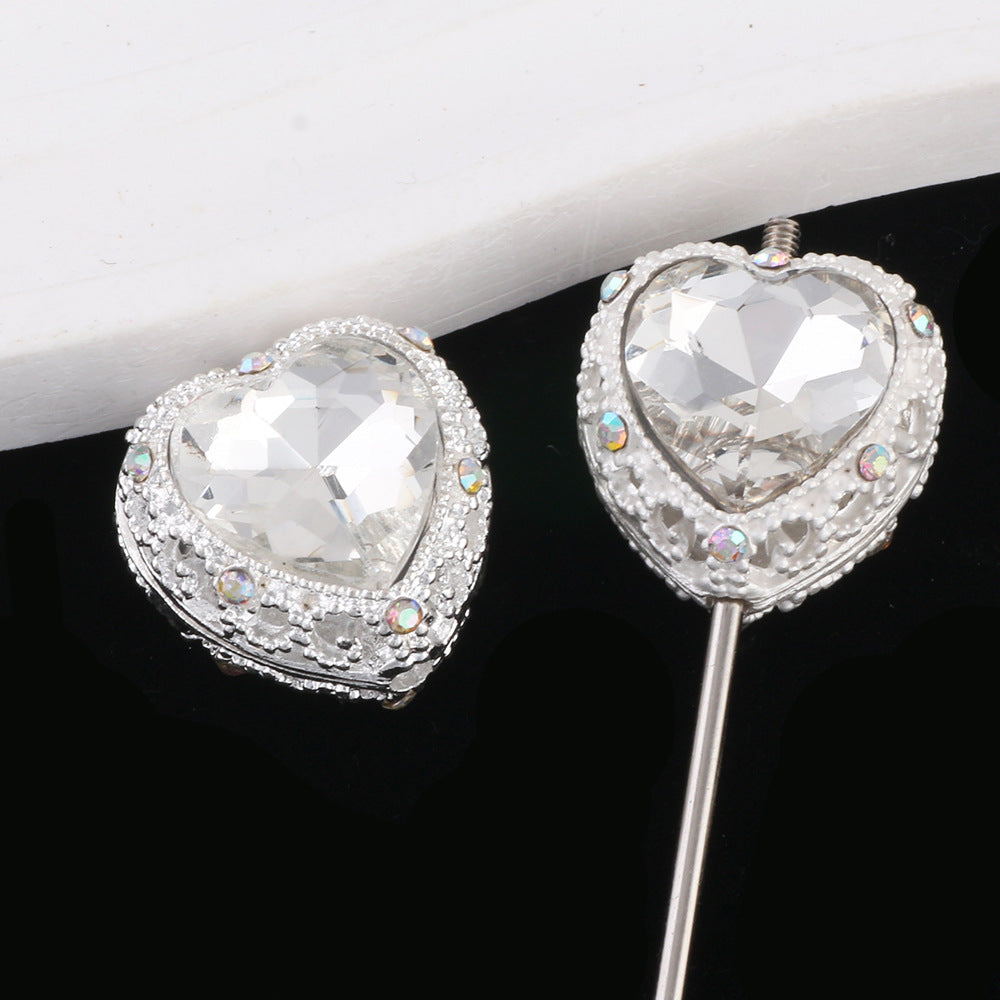 Double-Sided Heart Rhinestone Beads 22mm Alloy Encrusted 10pcs 9