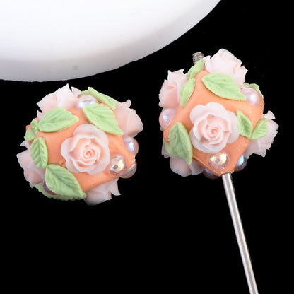 Flower Clay Beads 21mm Fresh Floral Ball Pastel Colors 6pcs 9