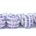 Striped Bubblegum Beads 16-22mm Purple White Rhinestone Resin 5pcs