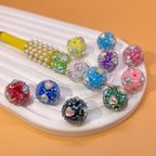 Heart Embedded Rhinestone Bubblegum Beads 16mm Acrylic 10pcs