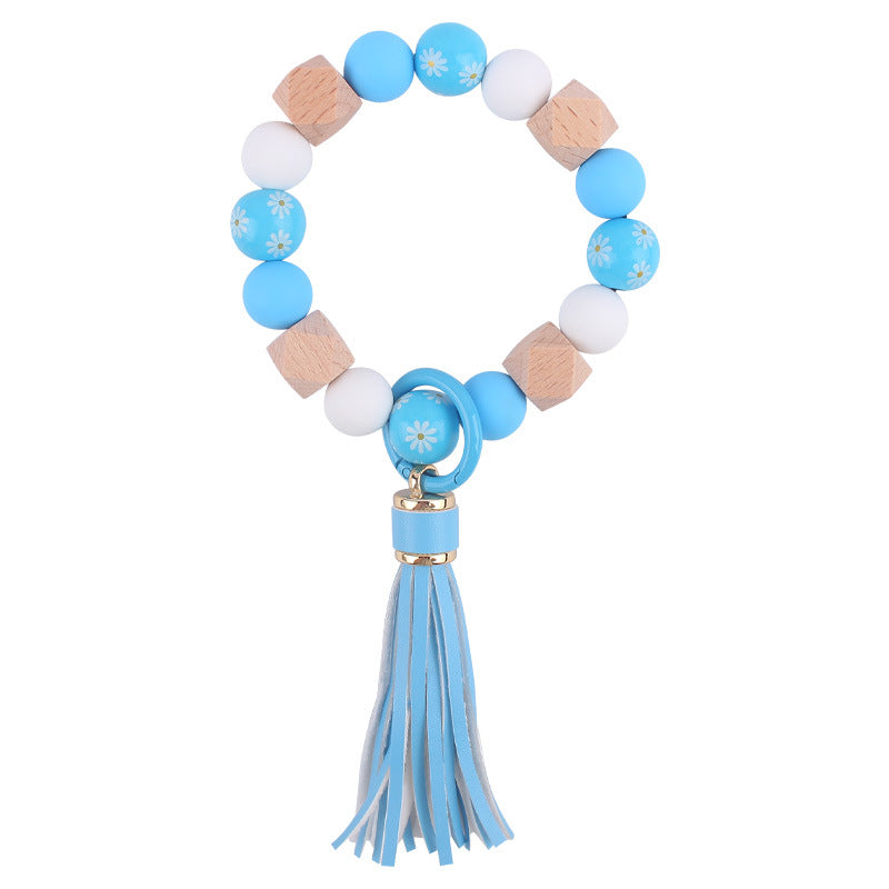 Daisy Tassel Silicone Beaded Wristlet Keychain Colorful Charm 9