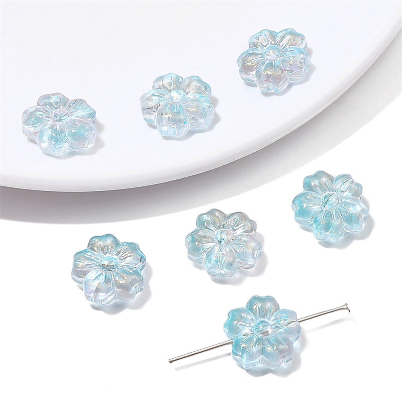 Transparent Cherry Blossom Glass Beads 14mm Gradient Pink Blue 10pcs 8