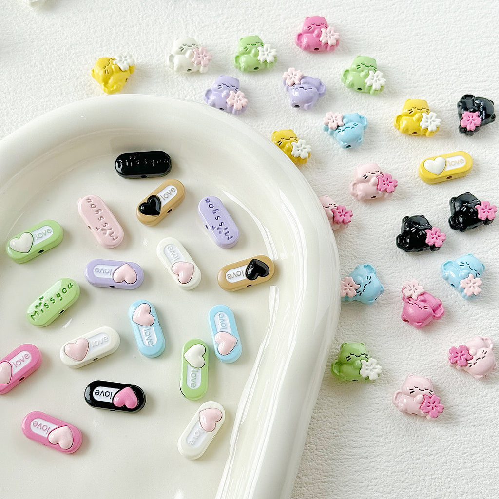 Heart Metal Beads 15-18mm Baking Painted Cherry Blossom Kitten Design 10pcs 3