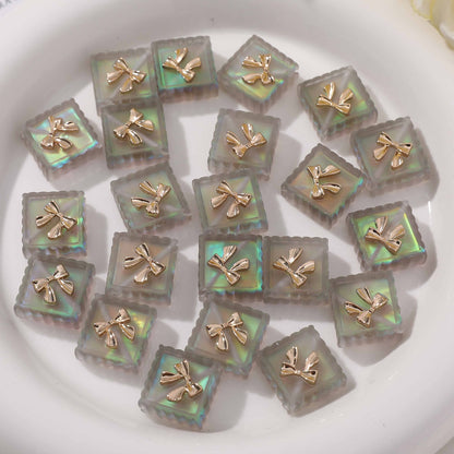 Matte Lace Bow Square Resin Beads 13mm Pastel Colors 10pcs 8