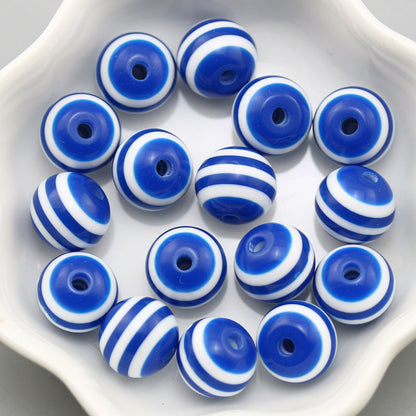 Rainbow Color Striped Resin Beads 12mm Round Glossy 60pcs 16