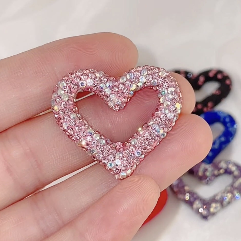 Shimmer Hollow Heart Frame Polymer Clay Rhinestone Beads 32mm 6pcs 11