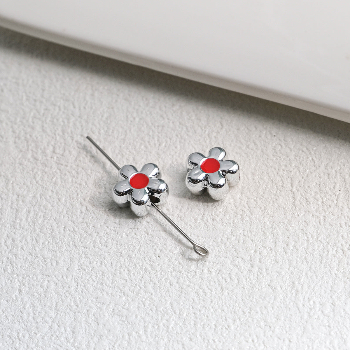 Silver Cherry Blossom Acrylic Beads 12mm Enamel 50pcs 15