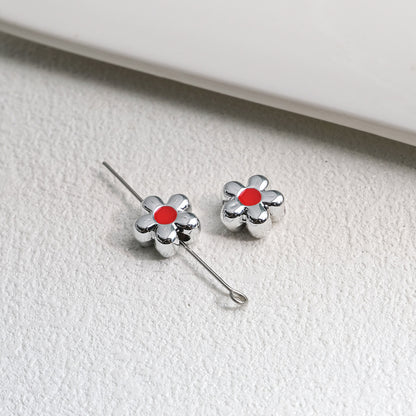 Silver Cherry Blossom Acrylic Beads 12mm Enamel 50pcs 15