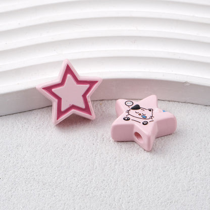 Star Acrylic Beads 22mm Cat Pattern Glossy Colorful 20pcs 13
