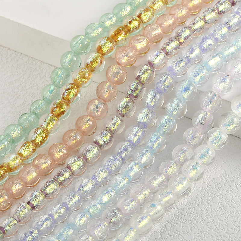 Lampwork Glass Beads Iridescent Silver Foil Filled 10mm 10pcs