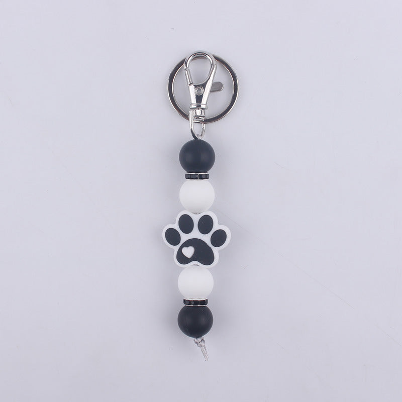 Cartoon Dog Claw Silicone Beaded Keychain with Paw Print Charm 6