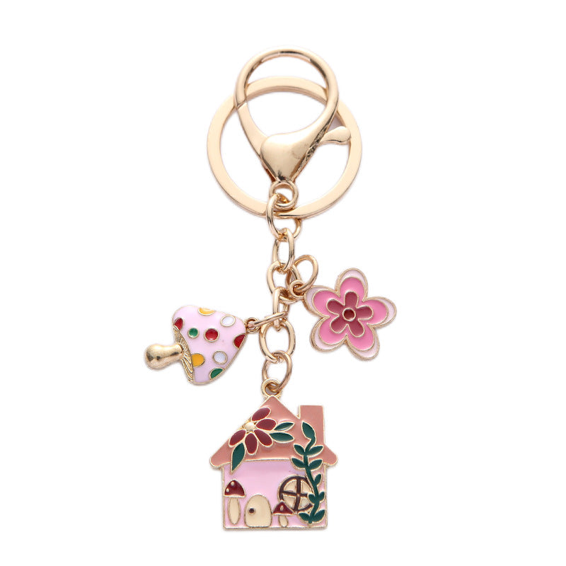 Alloy Cute House Flower Keychain Colorful Mushroom Charm 5