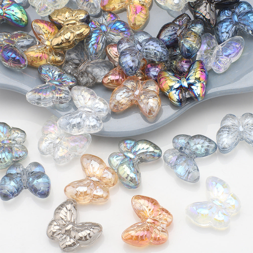Plating Butterfly Glass Beads 17x10mm Iridescent Detailed Wings 10pcs 2