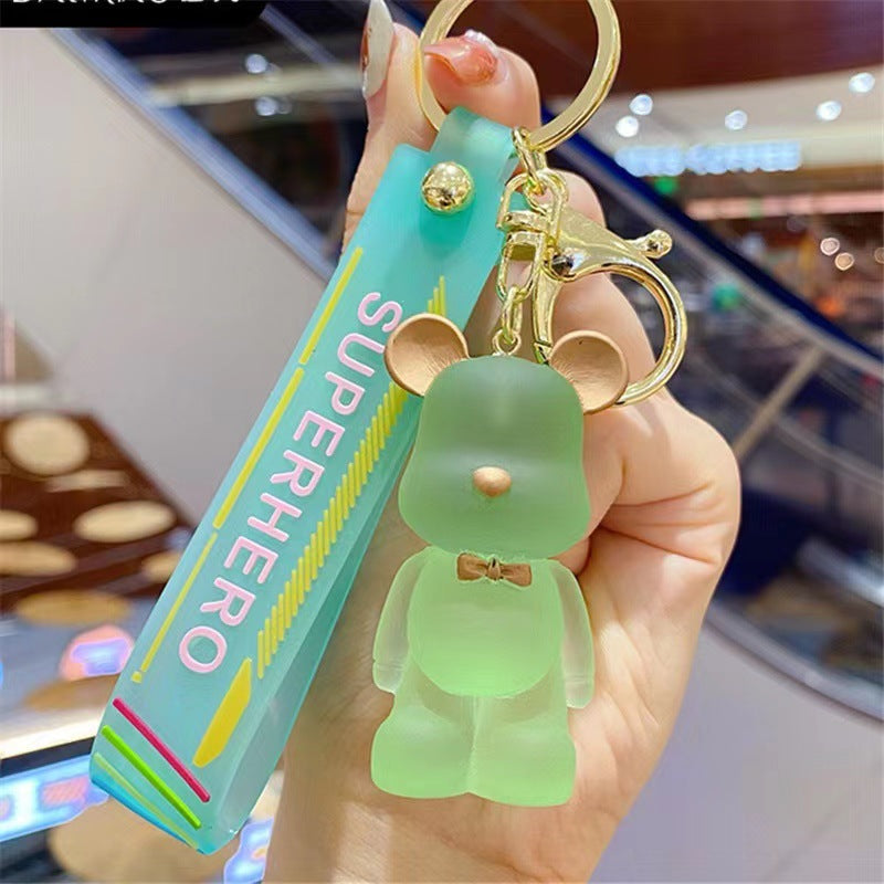 Crystal Bear Couple Keychain Frosted Resin with Golden Bow Tie 10