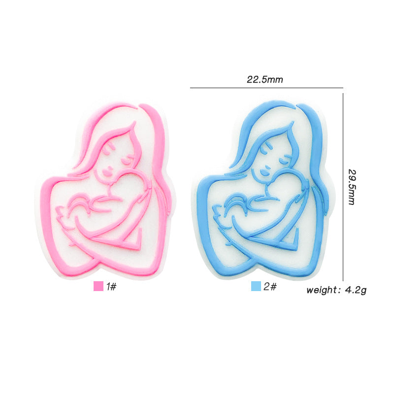 Silicone Focal Beads Mom Baby Loving Silhouette Pink Blue 20pcs 2