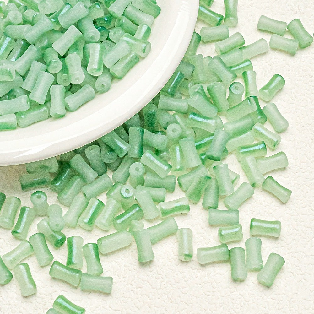 Bamboo Frosted Glass Beads 6x12mm Pastel Matte Finish 50pcs 9