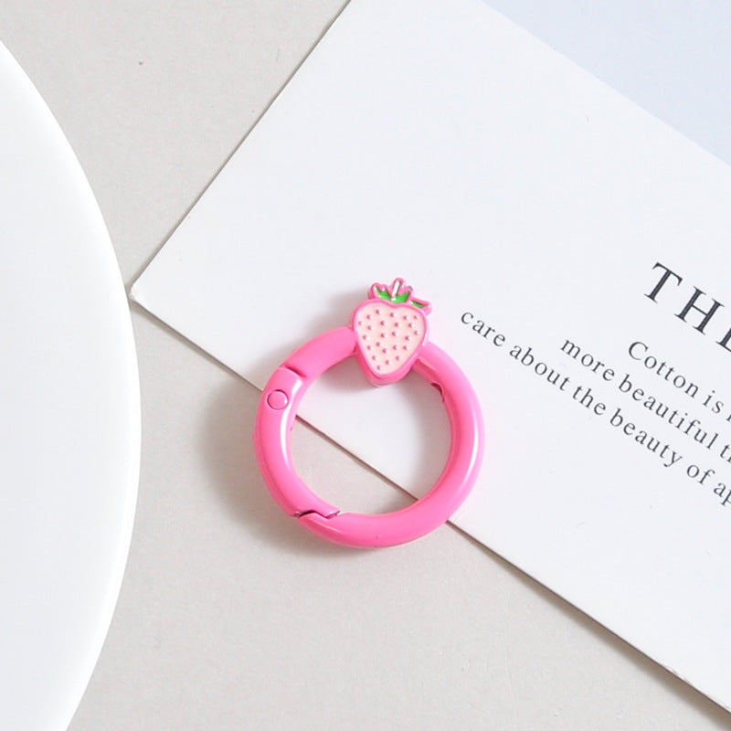 Strawberry Painted Circle Zinc Alloy Trigger Spring Keyrings 6pcs 32mm 10