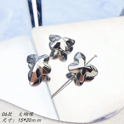 Flower Acrylic Beads Glossy Silver Tone Floral Detail CCB Plastic 100pcs 11