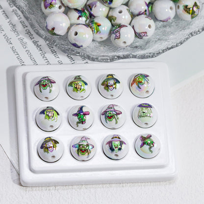 Plating Halloween Witch Acrylic Round Beads 16mm Mixed 50pcs