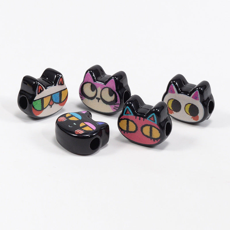 Painted Big Eyed Kitten Acrylic Beads 18mm Colorful Mixed 10pcs 3