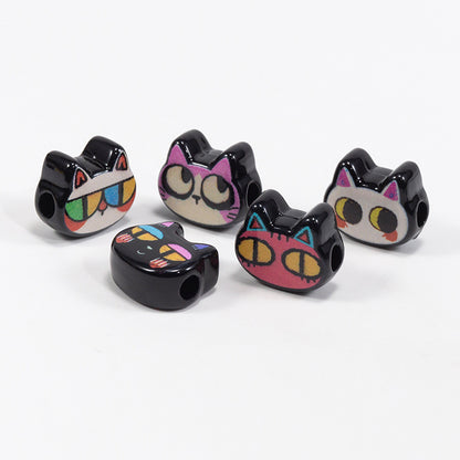 Painted Big Eyed Kitten Acrylic Beads 18mm Colorful Mixed 10pcs 3