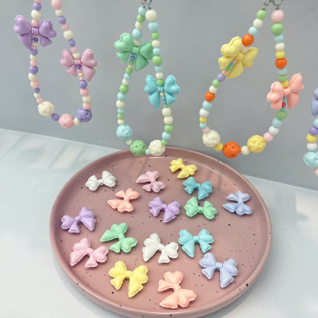 Hand Painted Balloon Bow Acrylic Beads 33mm Solid Color 10pcs 4