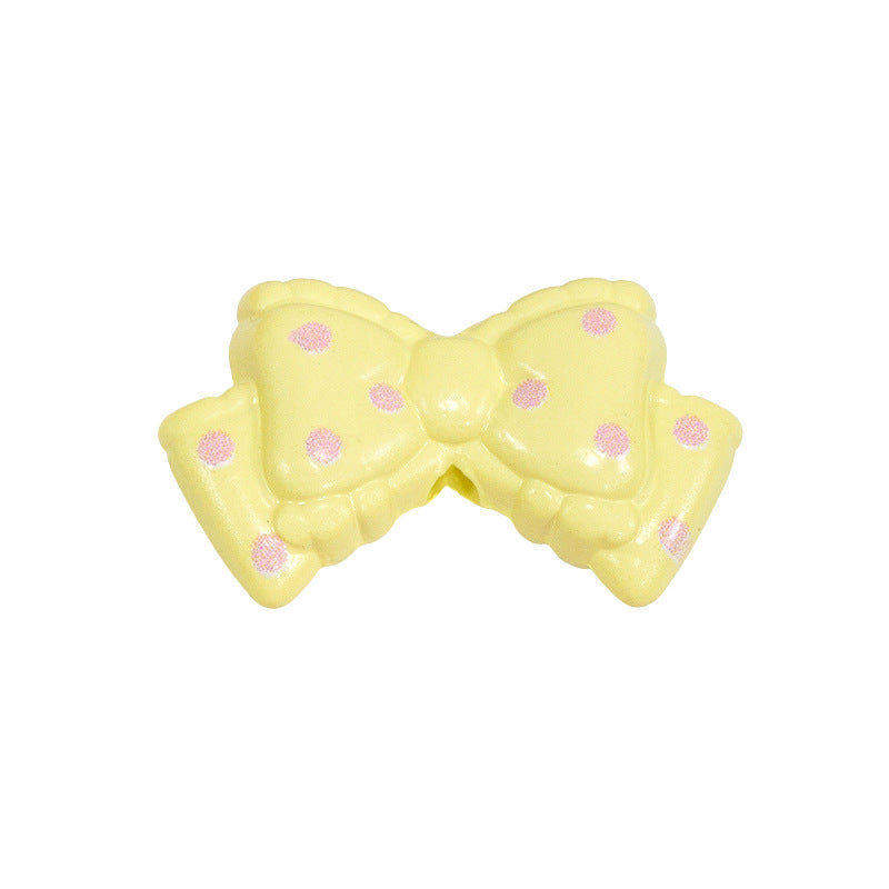 Polka Dotted Double Layer Bow Acrylic Beads 25mm Colorful Glossy 10pcs 13