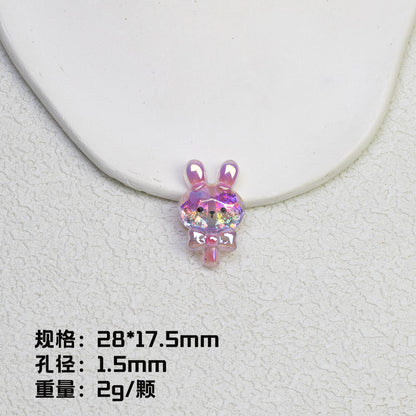 Glitter Bunny Lollipop Resin Beads 28mm Iridescent 10pcs 10