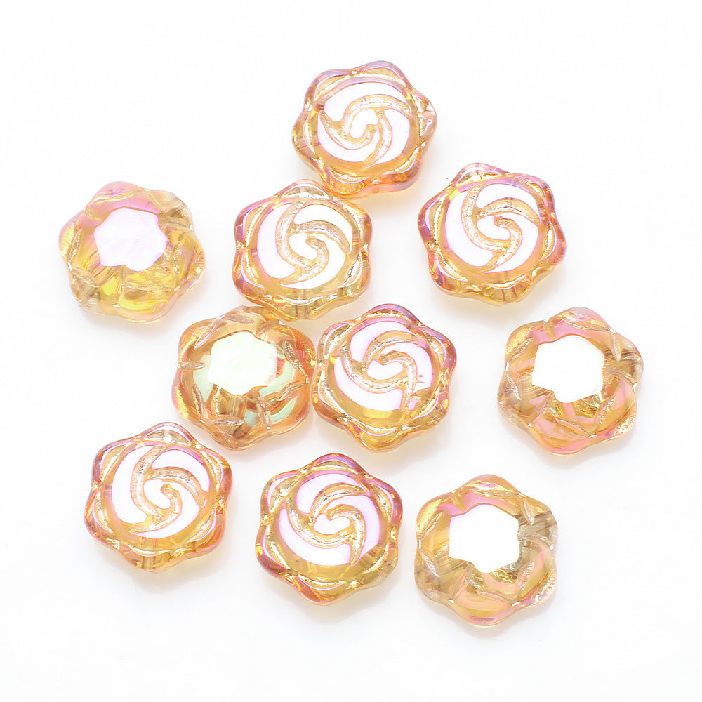 Electroplated Rose Glass Beads 16mm Transparent Iridescent 20pcs 9
